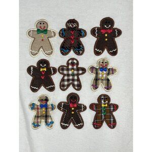 Retro Christmas Gingerbread Men Embroidery S White Festive Holiday Classic Chic